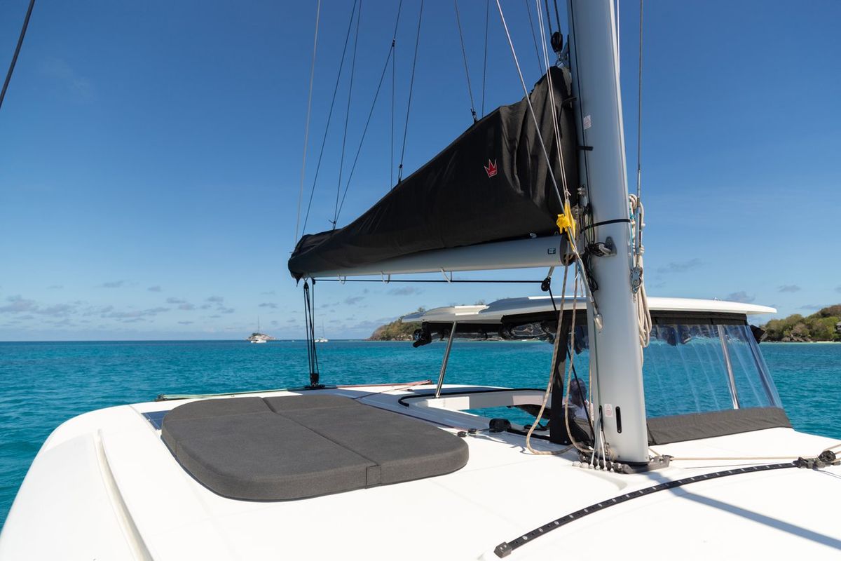 Deck of Vanessa, a Lagoon 42 catamaran at Seychelles, Eden Island Marina, Seychelles