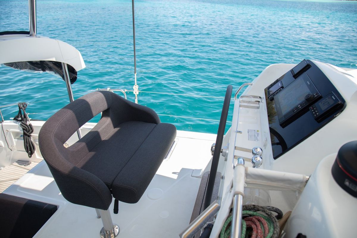 Cockpit of Vanessa, a Lagoon 42 catamaran at Seychelles, Eden Island Marina, Seychelles