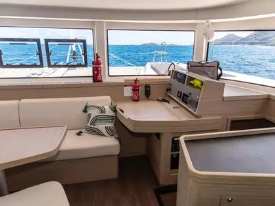 Salon of Vanessa, a Lagoon 42 catamaran at Seychelles, Eden Island Marina, Seychelles