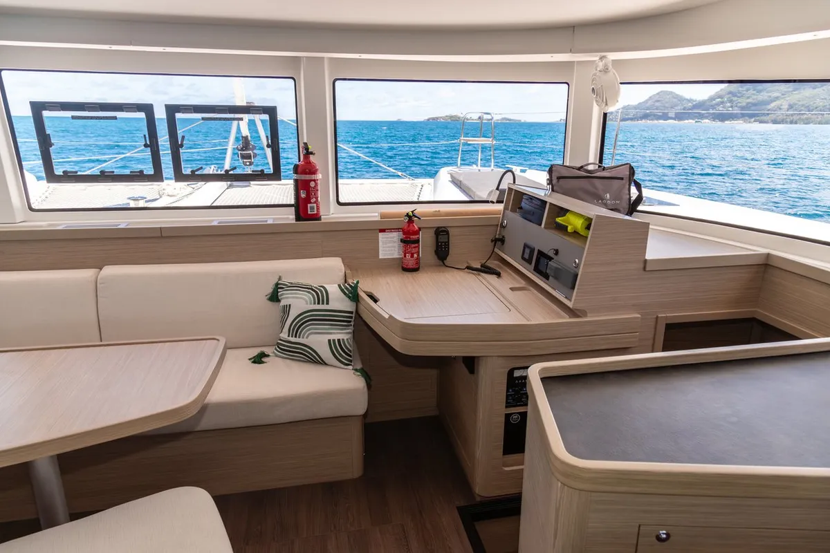 Salon of Vanessa, a Lagoon 42 catamaran at Seychelles, Eden Island Marina, Seychelles