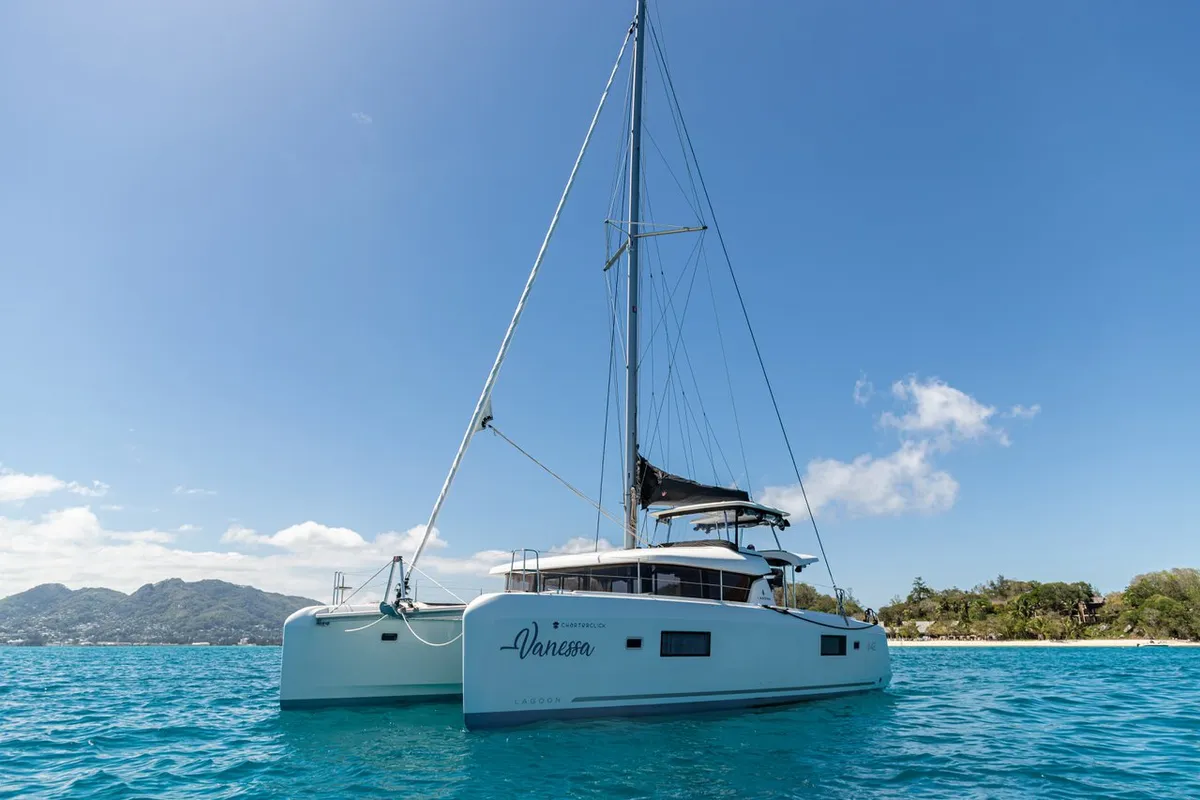 Exterior view of Vanessa, a Lagoon 42 catamaran at Seychelles, Eden Island Marina, Seychelles