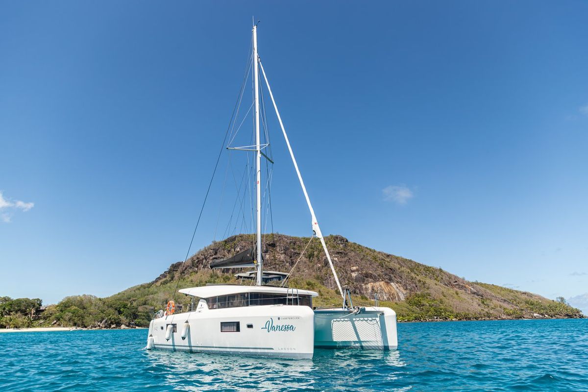 Exterior view of Vanessa, a Lagoon 42 catamaran at Seychelles, Eden Island Marina, Seychelles
