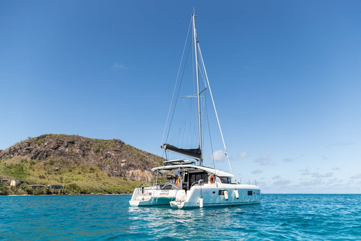 Exterior view of Vanessa, a Lagoon 42 catamaran at Seychelles, Eden Island Marina, Seychelles