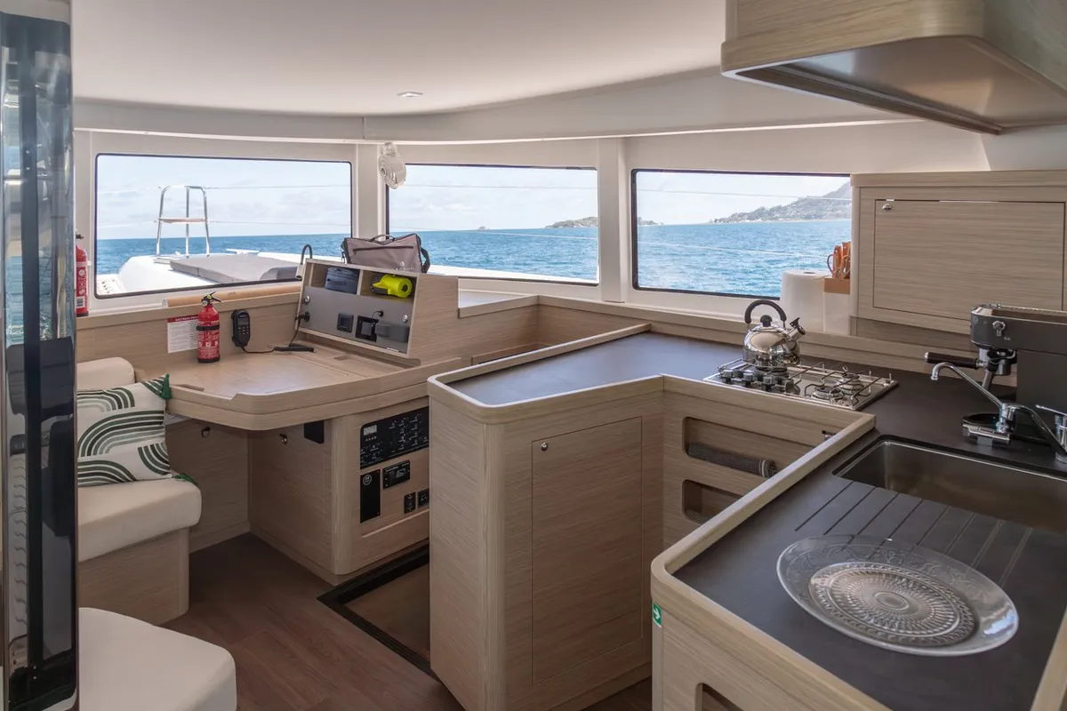 Salon of Vanessa, a Lagoon 42 catamaran at Seychelles, Eden Island Marina, Seychelles