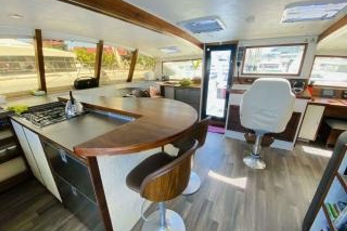 Salon of Valerie, a Sea Tribe Yachts Sea-Tribe DH550 catamaran at Seychelles, Mahe, Seychelles