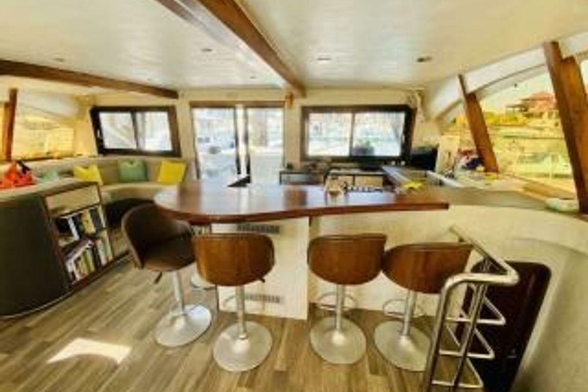 Salon of Valerie, a Sea Tribe Yachts Sea-Tribe DH550 catamaran at Seychelles, Mahe, Seychelles