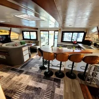Salon of Valerie, a Sea Tribe Yachts Sea-Tribe DH550 catamaran at Seychelles, Mahe, Seychelles