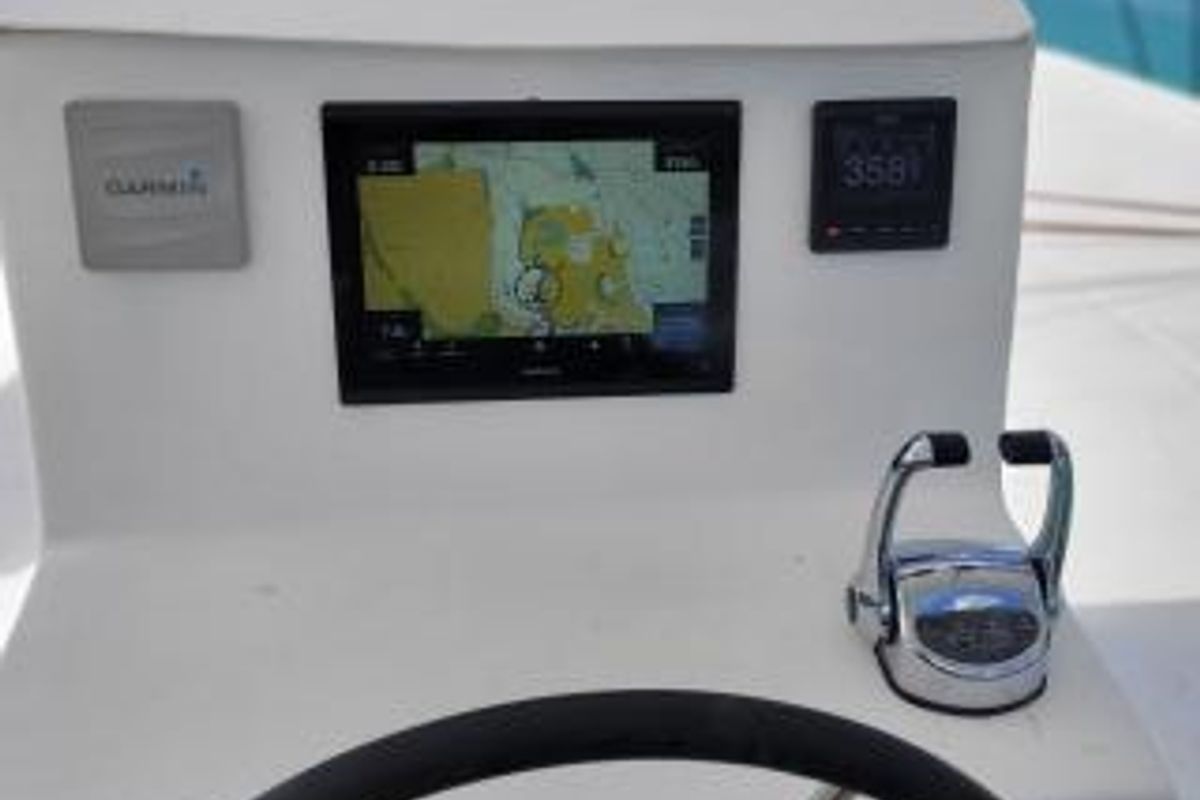 Cockpit of Valerie, a Sea Tribe Yachts Sea-Tribe DH550 catamaran at Seychelles, Mahe, Seychelles