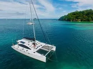 Exterior view of Valerie, a Sea Tribe Yachts Sea-Tribe DH550 catamaran at Seychelles, Mahe, Seychelles