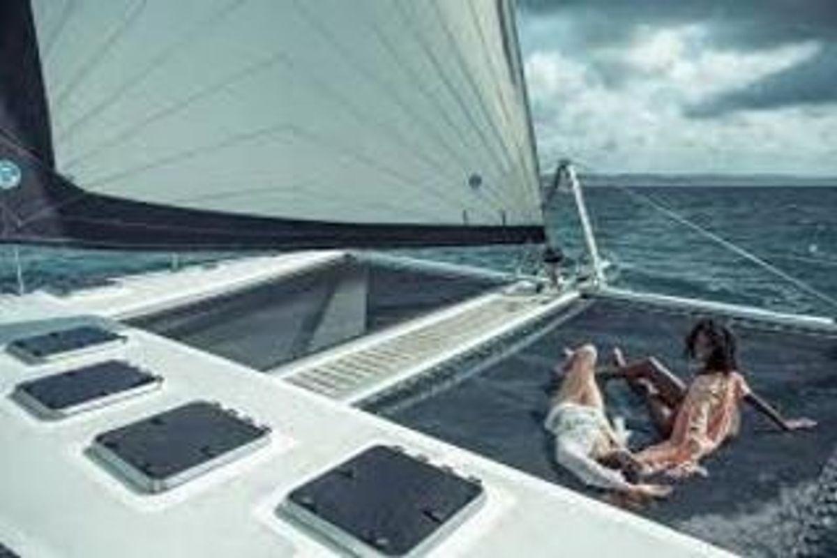 Deck of Valerie, a Sea Tribe Yachts Sea-Tribe DH550 catamaran at Seychelles, Mahe, Seychelles