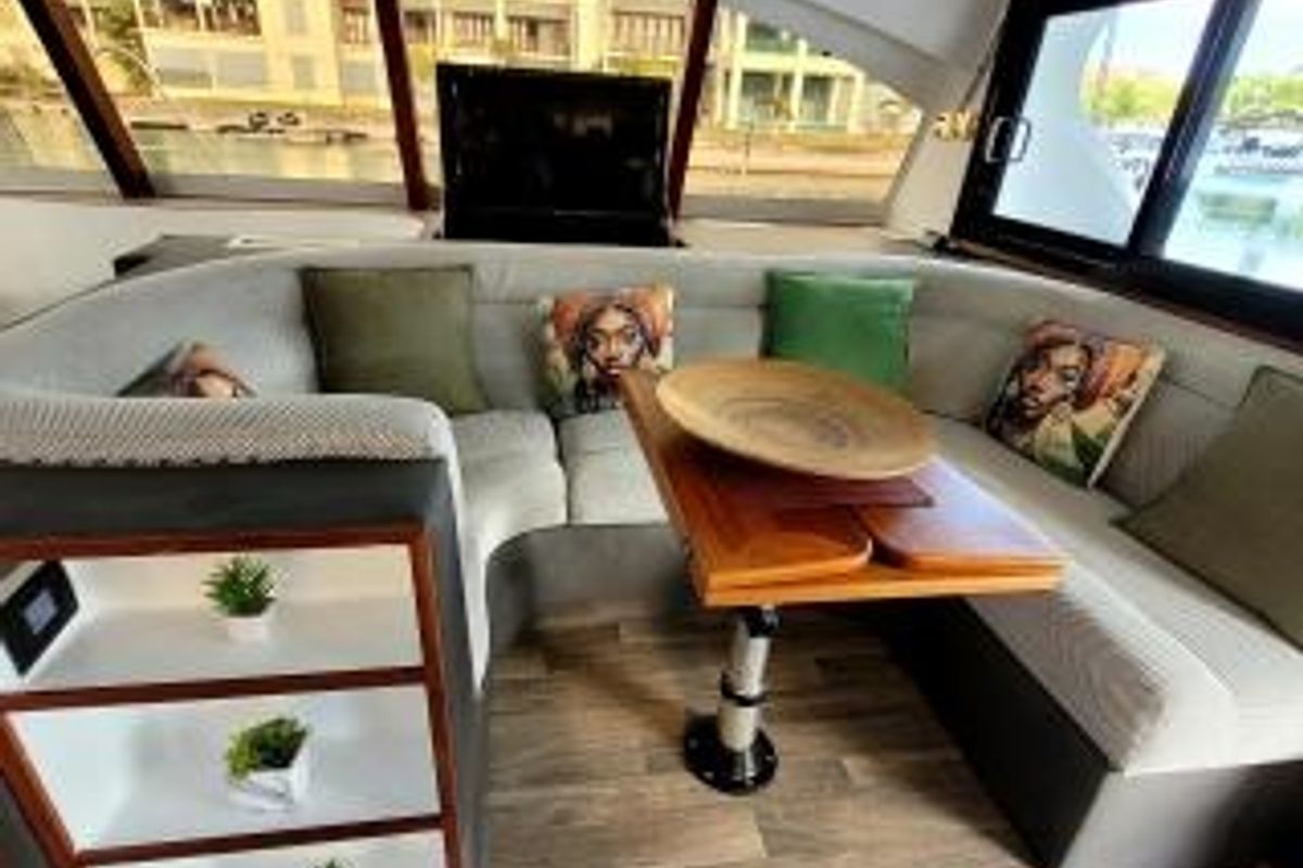 Salon of Valerie, a Sea Tribe Yachts Sea-Tribe DH550 catamaran at Seychelles, Mahe, Seychelles