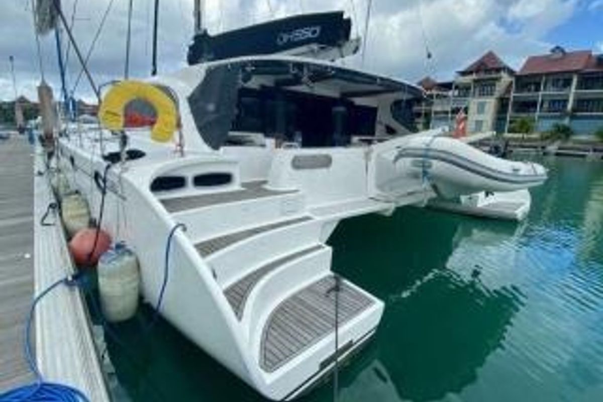 Exterior view of Valerie, a Sea Tribe Yachts Sea-Tribe DH550 catamaran at Seychelles, Mahe, Seychelles