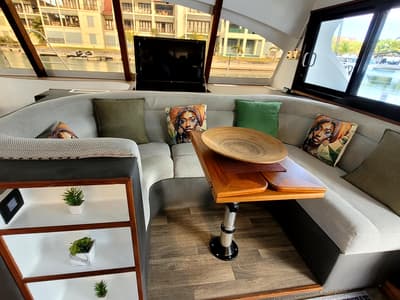 Salon of Valerie, a Sea Tribe Yachts Sea-Tribe DH550 catamaran at Seychelles, Mahe, Seychelles