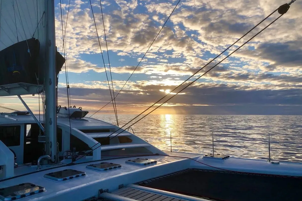 Deck of Valerie, a Sea Tribe Yachts Sea-Tribe DH550 catamaran at Seychelles, Mahe, Seychelles
