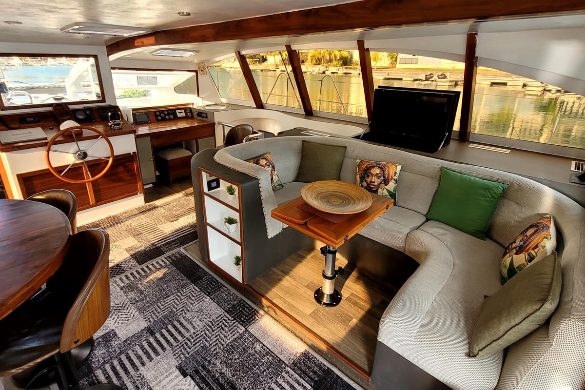 Salon of Valerie, a Sea Tribe Yachts Sea-Tribe DH550 catamaran at Seychelles, Mahe, Seychelles