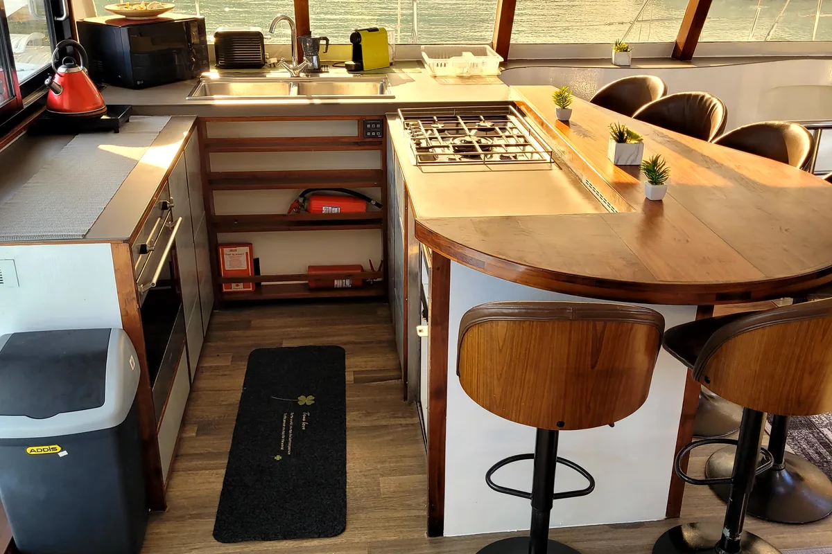 Galley of Valerie, a Sea Tribe Yachts Sea-Tribe DH550 catamaran at Seychelles, Mahe, Seychelles