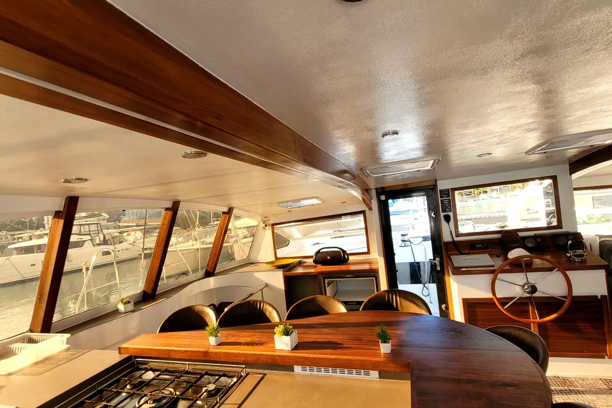 Galley of Valerie, a Sea Tribe Yachts Sea-Tribe DH550 catamaran at Seychelles, Mahe, Seychelles