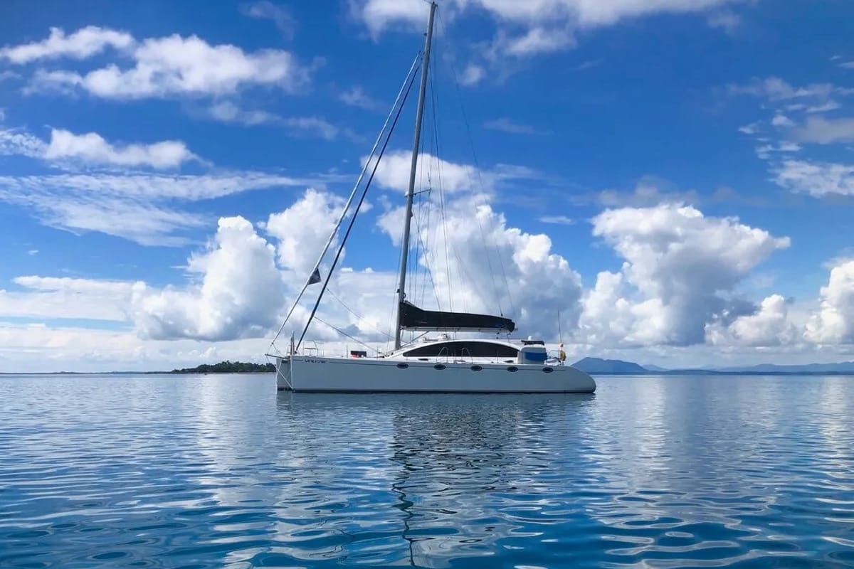 Exterior view of Valerie, a Sea Tribe Yachts Sea-Tribe DH550 catamaran at Seychelles, Mahe, Seychelles