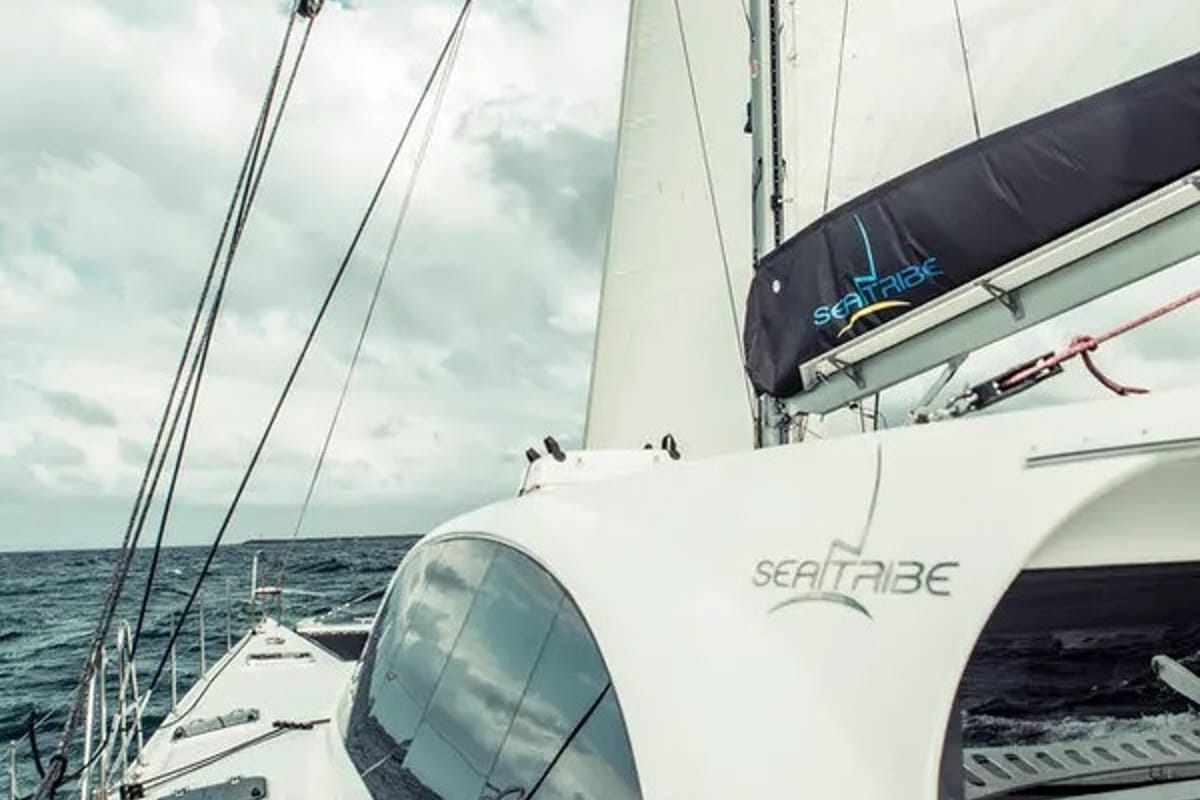 Exterior view of Valerie, a Sea Tribe Yachts Sea-Tribe DH550 catamaran at Seychelles, Mahe, Seychelles