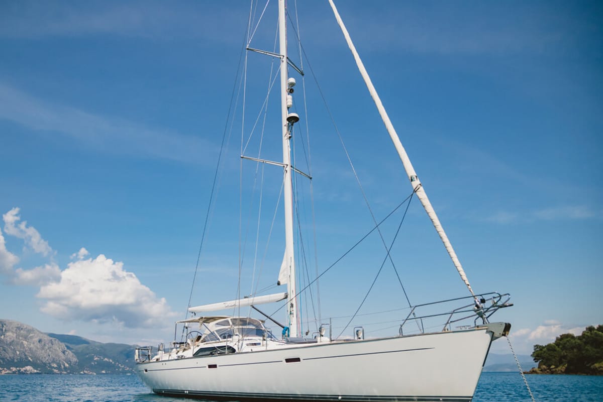 Exterior view of TAISA, a Moody 64 sailboat at Corfu, Greece