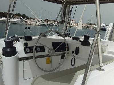 Cockpit of Imagination, a Bali 4.4 catamaran at Grad Trogir, Croatia