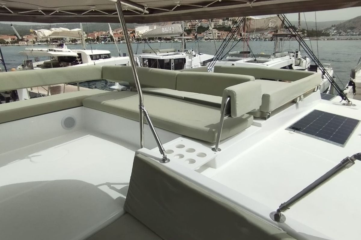 Deck of Imagination, a Bali 4.4 catamaran at Grad Trogir, Croatia