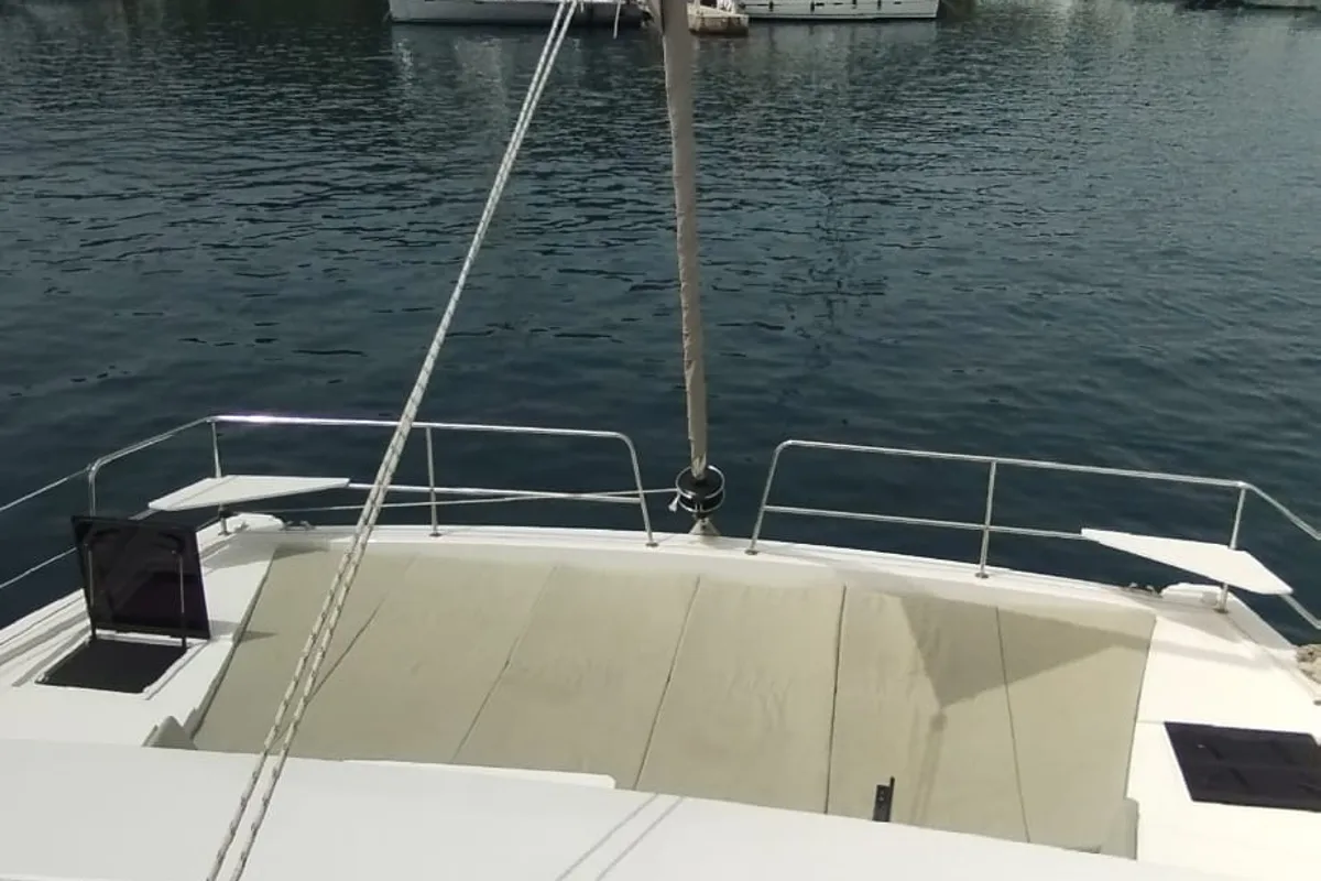 Deck of Imagination, a Bali 4.4 catamaran at Grad Trogir, Croatia