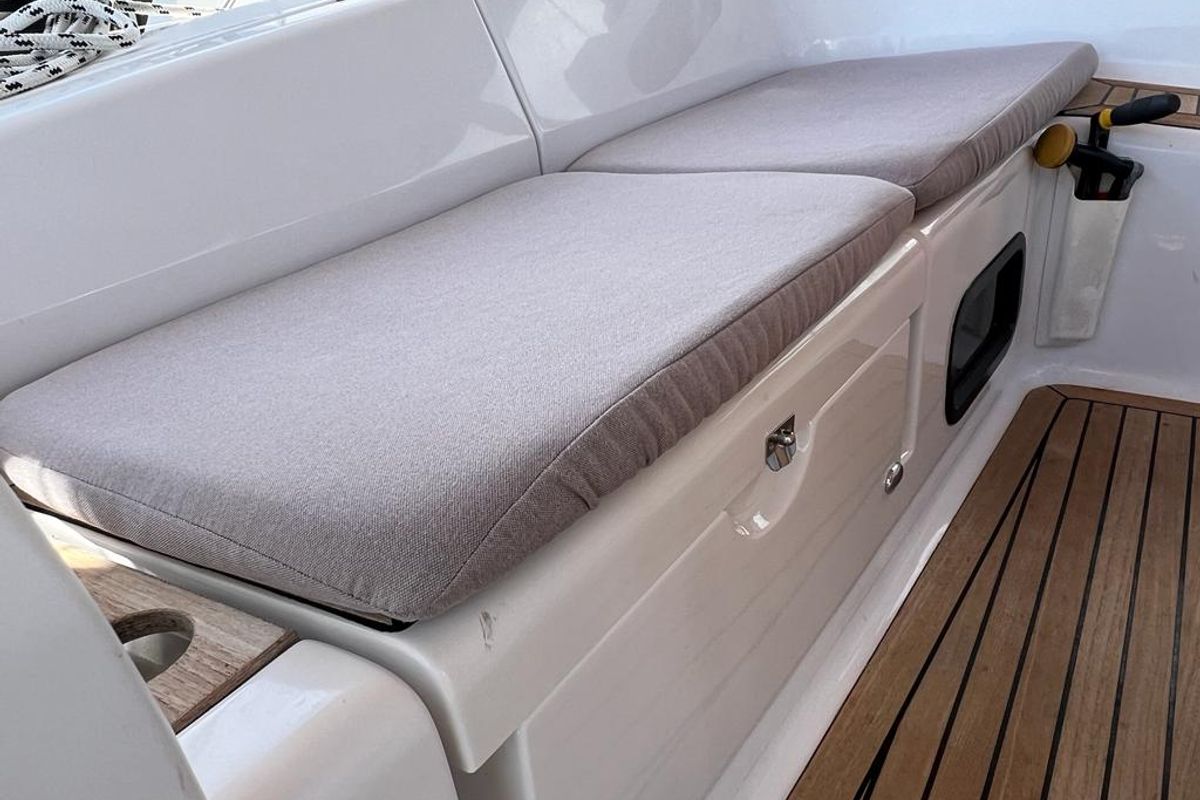 Deck of Kaminari, a Elan Impression 45 sailboat at Punat, Croatia