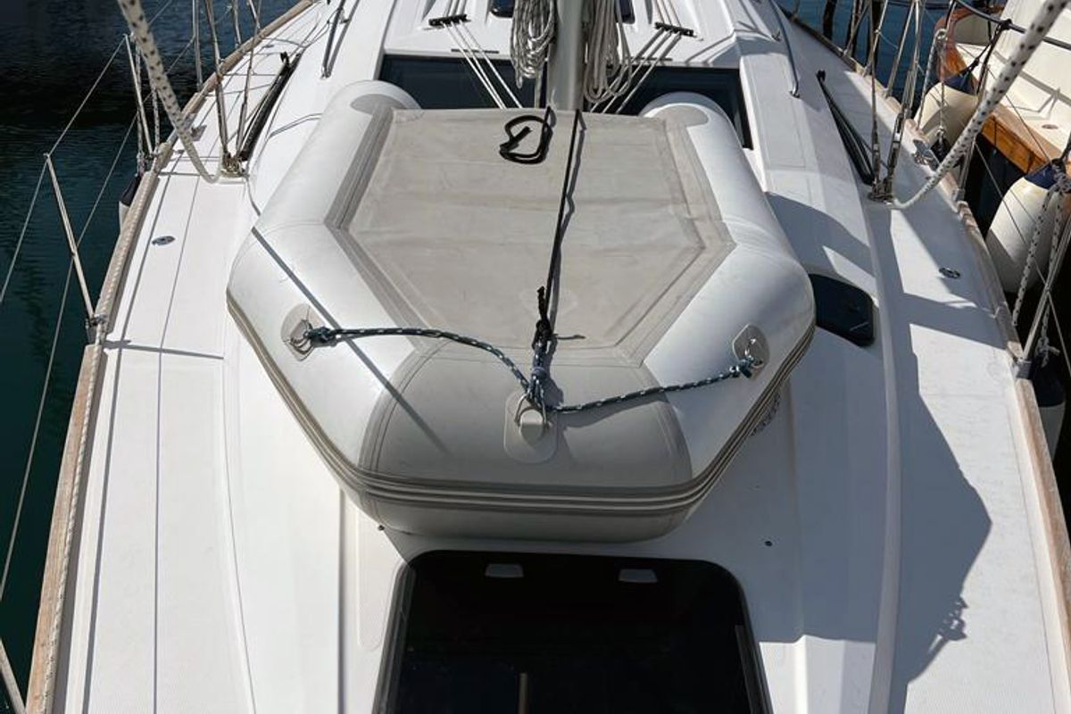 Deck of Kaminari, a Elan Impression 45 sailboat at Punat, Croatia