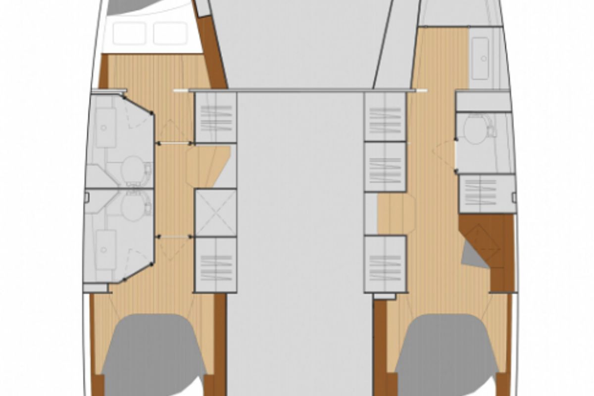 Floor plan of Dellis Rae, a Fountaine Pajot Isla 40 catamaran at Central Abaco, Bahamas