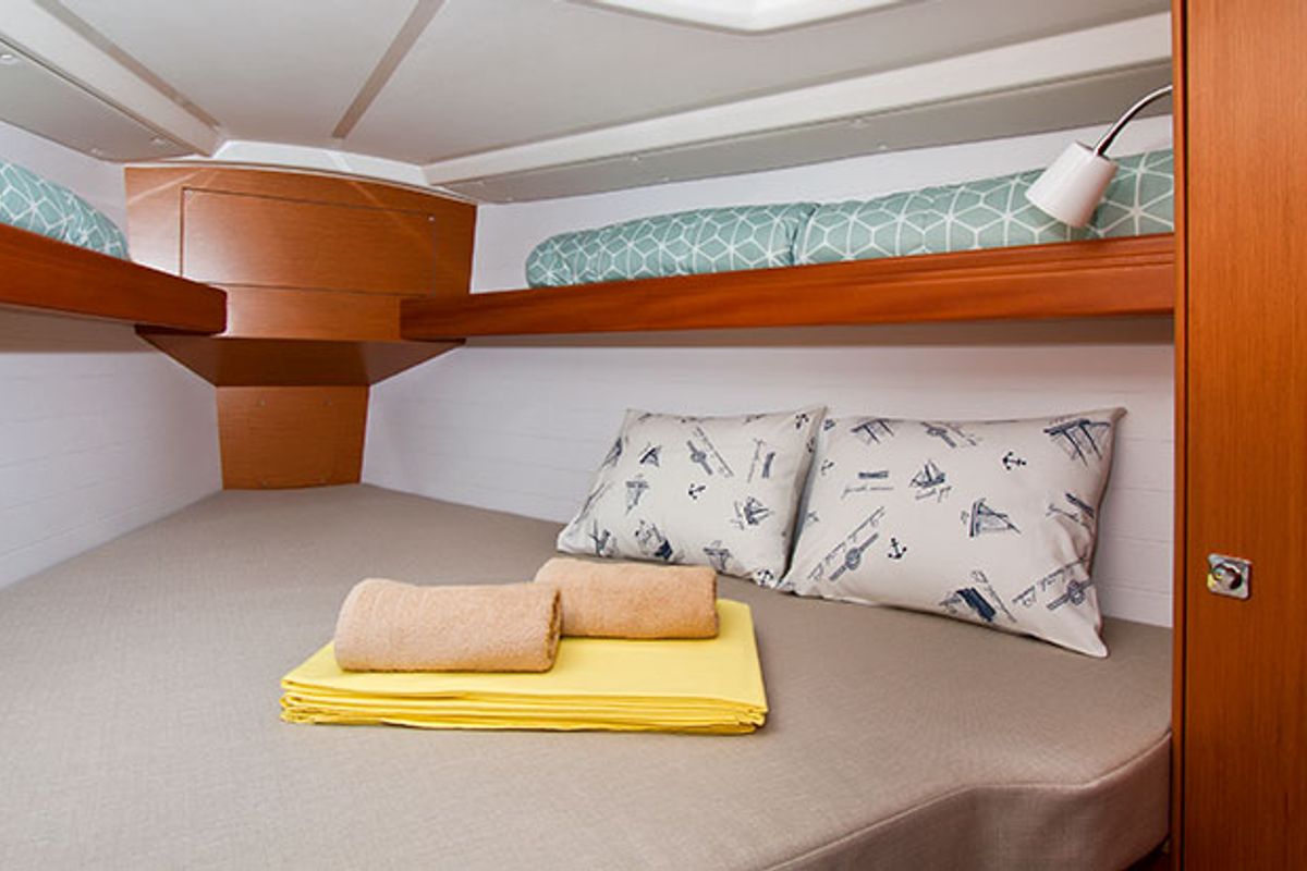 Cabin on Tonkica, a Bavaria Cruiser 34 sailboat at Split, Croatia