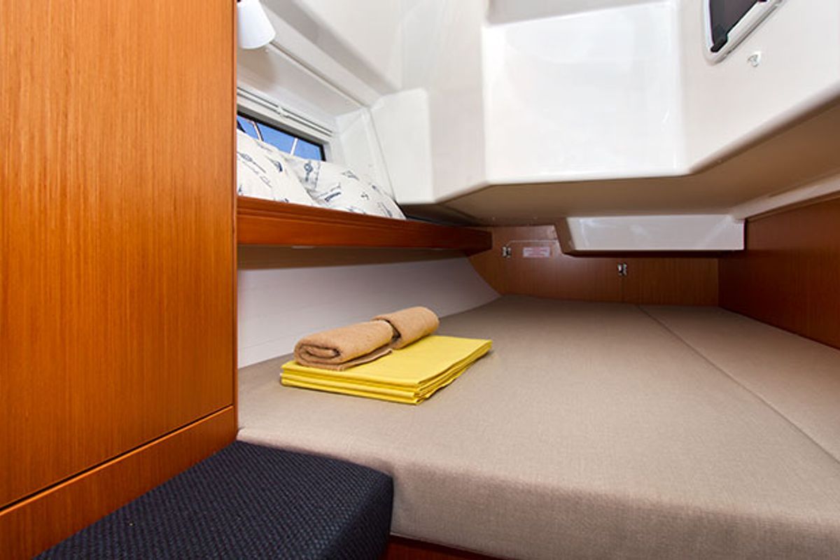 Cabin on Tonkica, a Bavaria Cruiser 34 sailboat at Split, Croatia