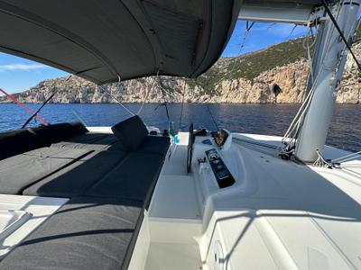 Deck of Sella III, a Lagoon 46 catamaran at Figari/Golfo Aranci, Italy