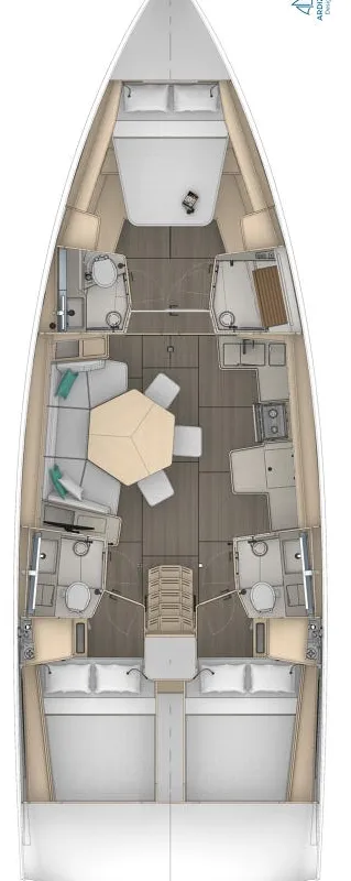 Floor plan of Bossa Nova, a Dufour 44 sailboat at Grad Vodice, Croatia