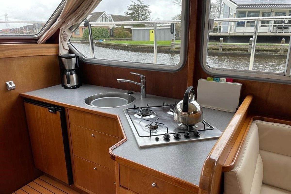 Galley of Pelicaen, a Gulet Hemmes 1400 motorboat at Akkrum, Netherlands