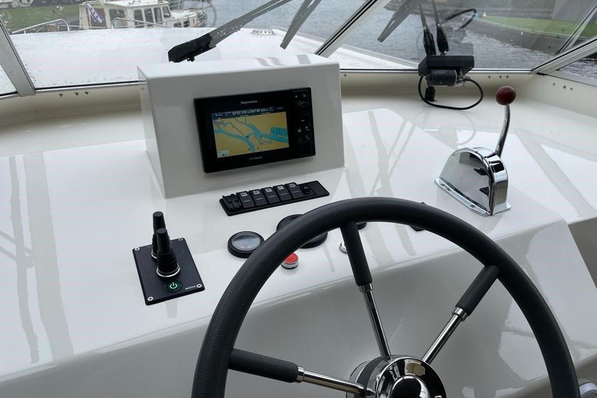 Cockpit of Pelicaen, a Gulet Hemmes 1400 motorboat at Akkrum, Netherlands