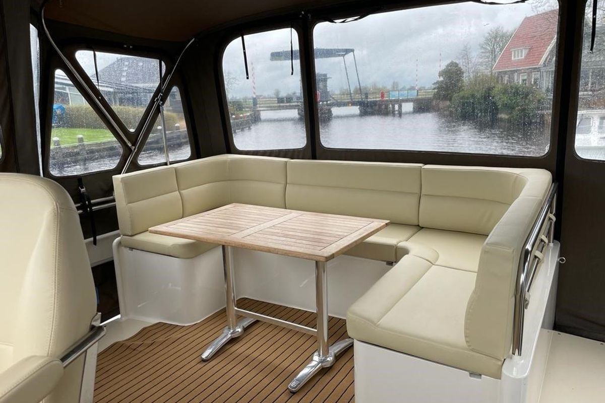 Deck of Pelicaen, a Gulet Hemmes 1400 motorboat at Akkrum, Netherlands
