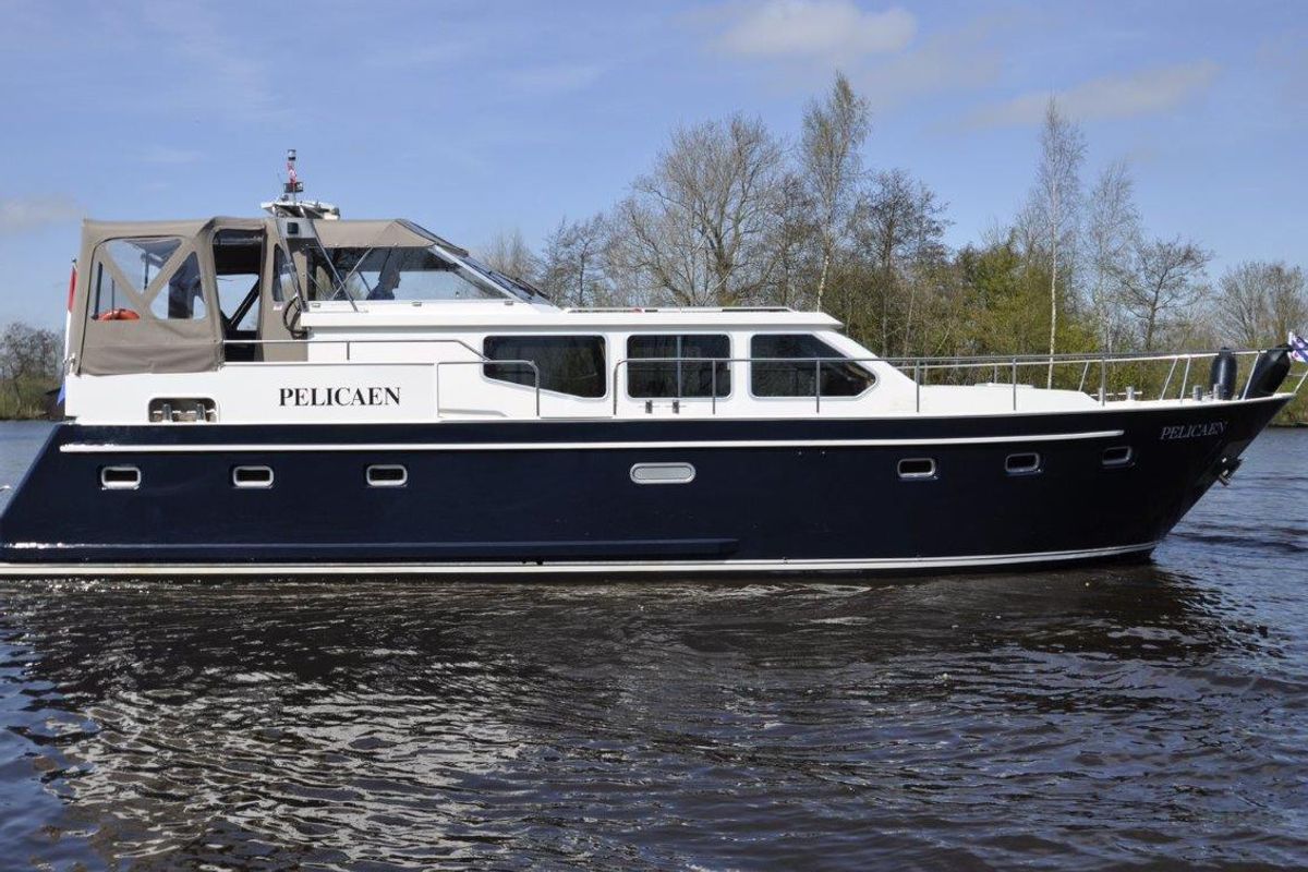 Exterior view of Pelicaen, a Gulet Hemmes 1400 motorboat at Akkrum, Netherlands