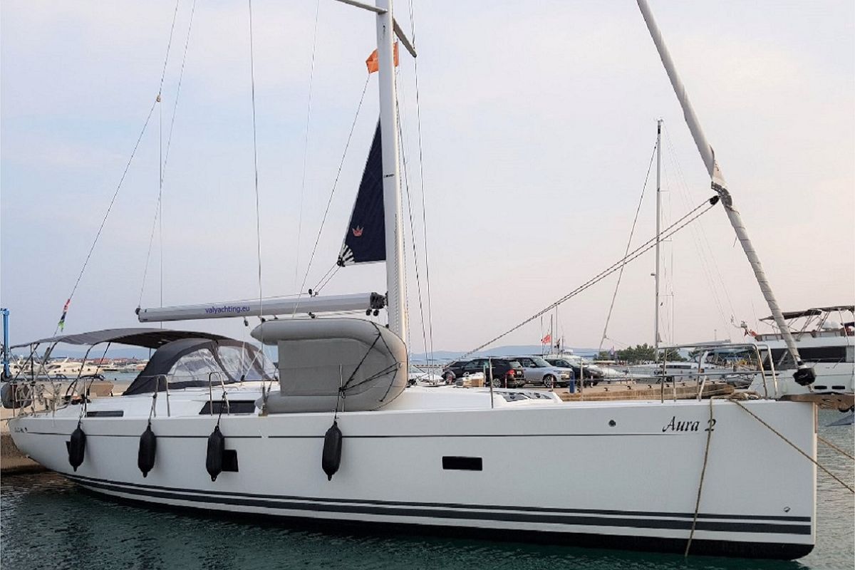 Exterior view of Aura II, a Hanse Yachts Hanse 458 sailboat at Općina Sukošan, Croatia