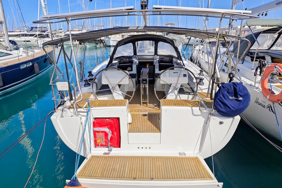Exterior view of Aura II, a Hanse Yachts Hanse 458 sailboat at Općina Sukošan, Croatia