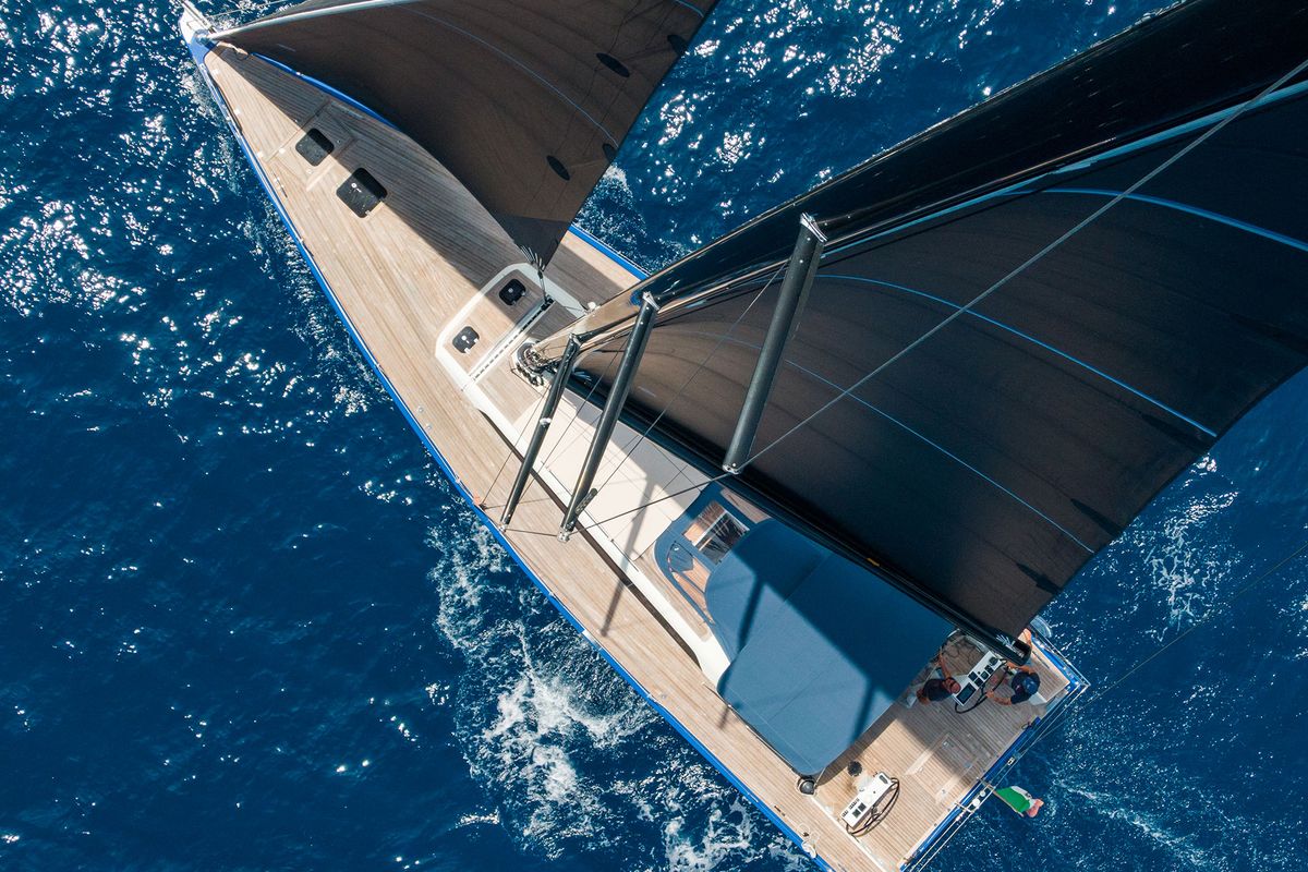 Exterior view of Avalon, a Solaris Yachts Solaris 55 sailboat at Olbia, Italy