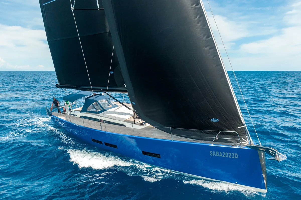 Exterior view of Avalon, a Solaris Yachts Solaris 55 sailboat at Olbia, Italy