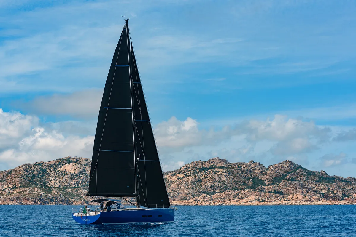 Exterior view of Avalon, a Solaris Yachts Solaris 55 sailboat at Olbia, Italy