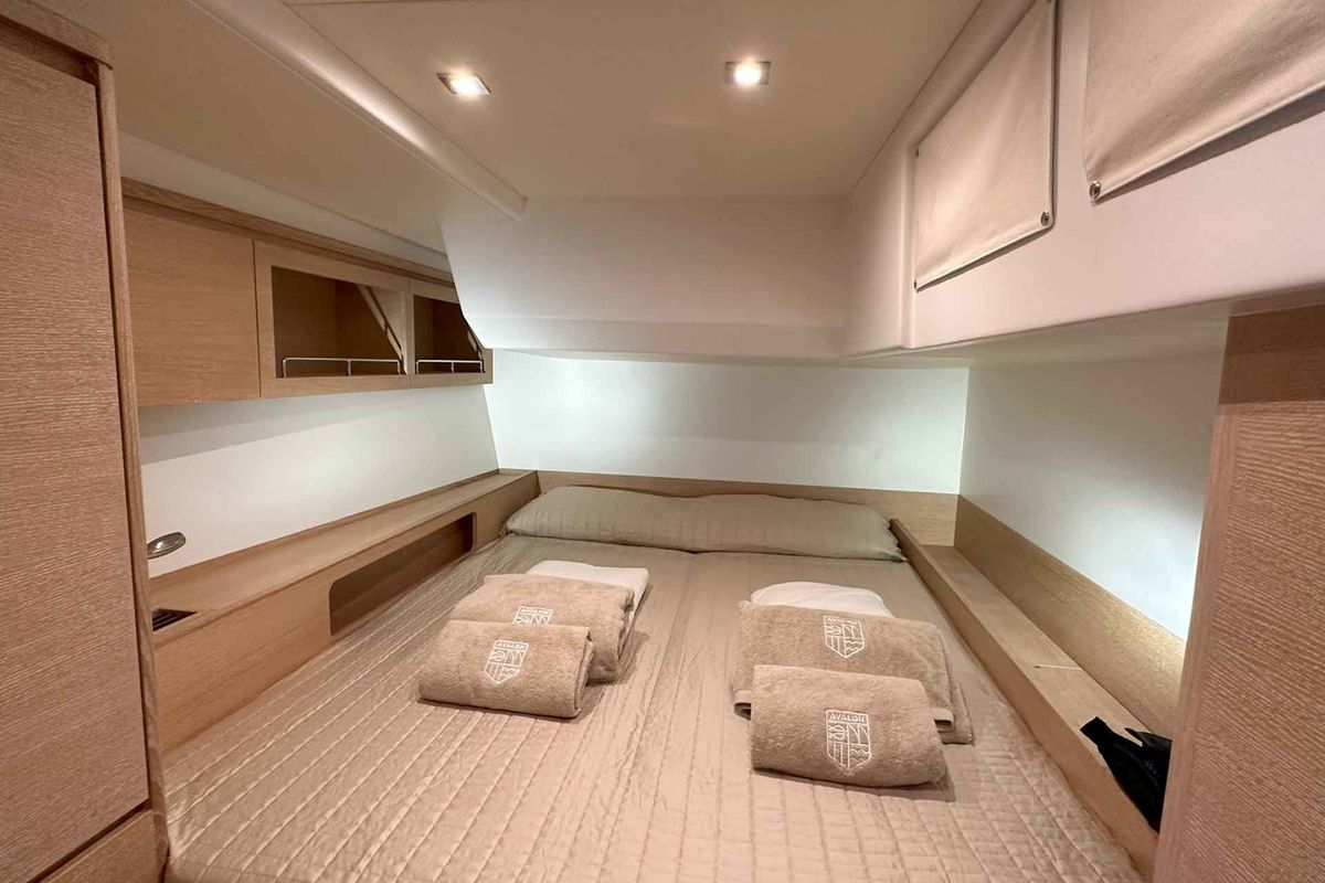 Cabin on Avalon, a Solaris Yachts Solaris 55 sailboat at Olbia, Italy