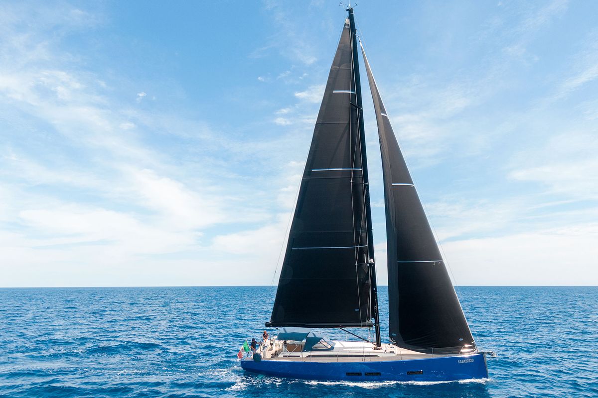 Exterior view of Avalon, a Solaris Yachts Solaris 55 sailboat at Olbia, Italy