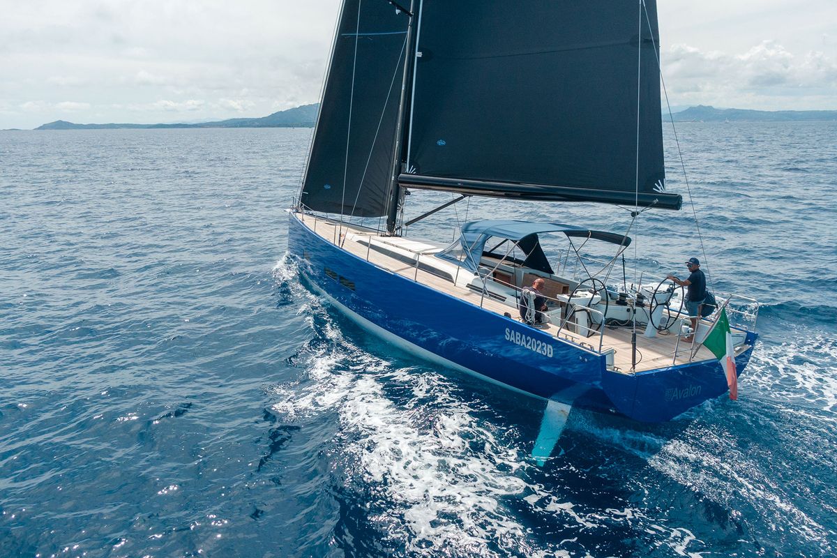 Exterior view of Avalon, a Solaris Yachts Solaris 55 sailboat at Olbia, Italy