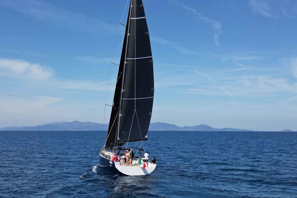 Exterior view of Avalon, a Solaris Yachts Solaris 55 sailboat at Olbia, Italy
