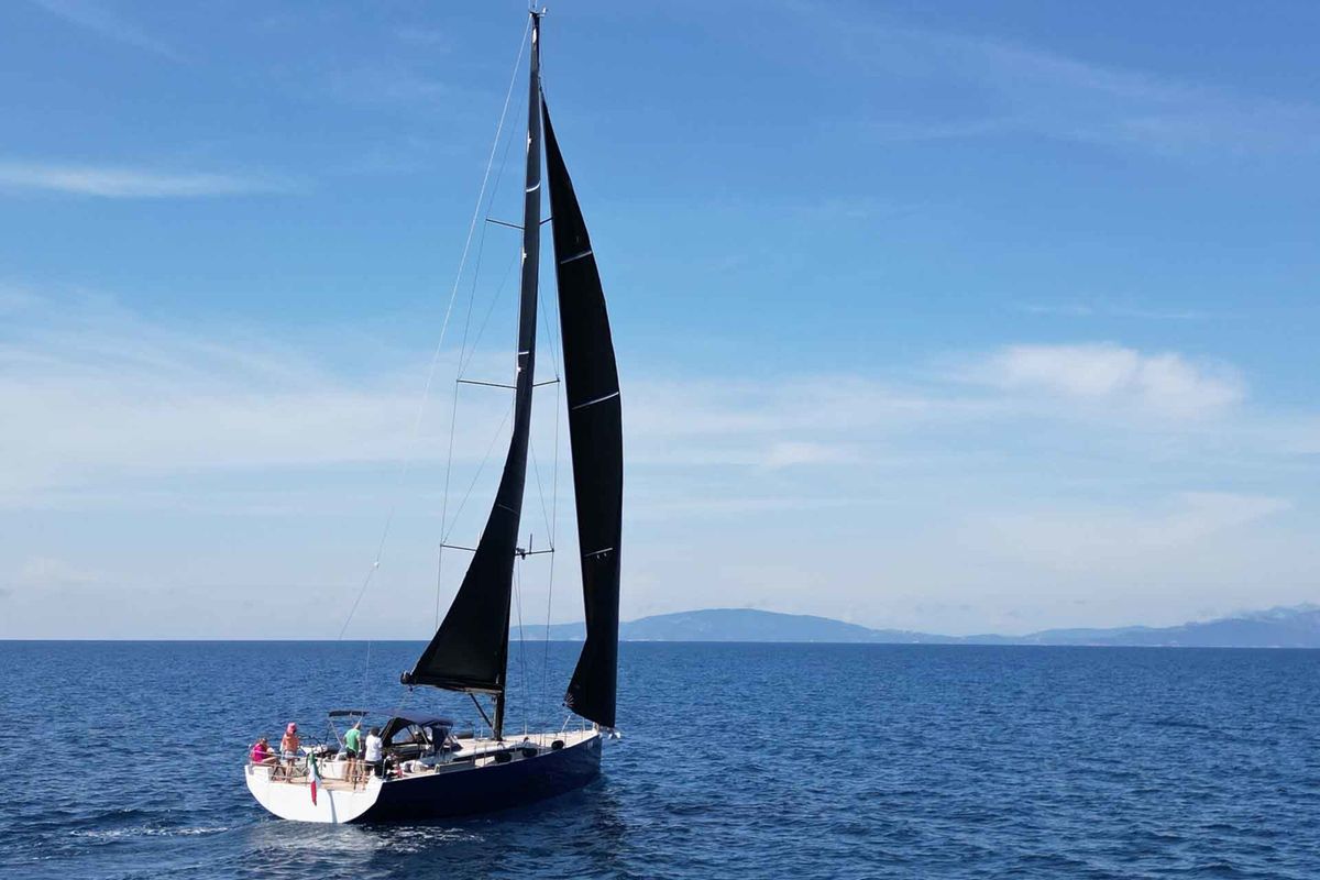 Exterior view of Avalon, a Solaris Yachts Solaris 55 sailboat at Olbia, Italy