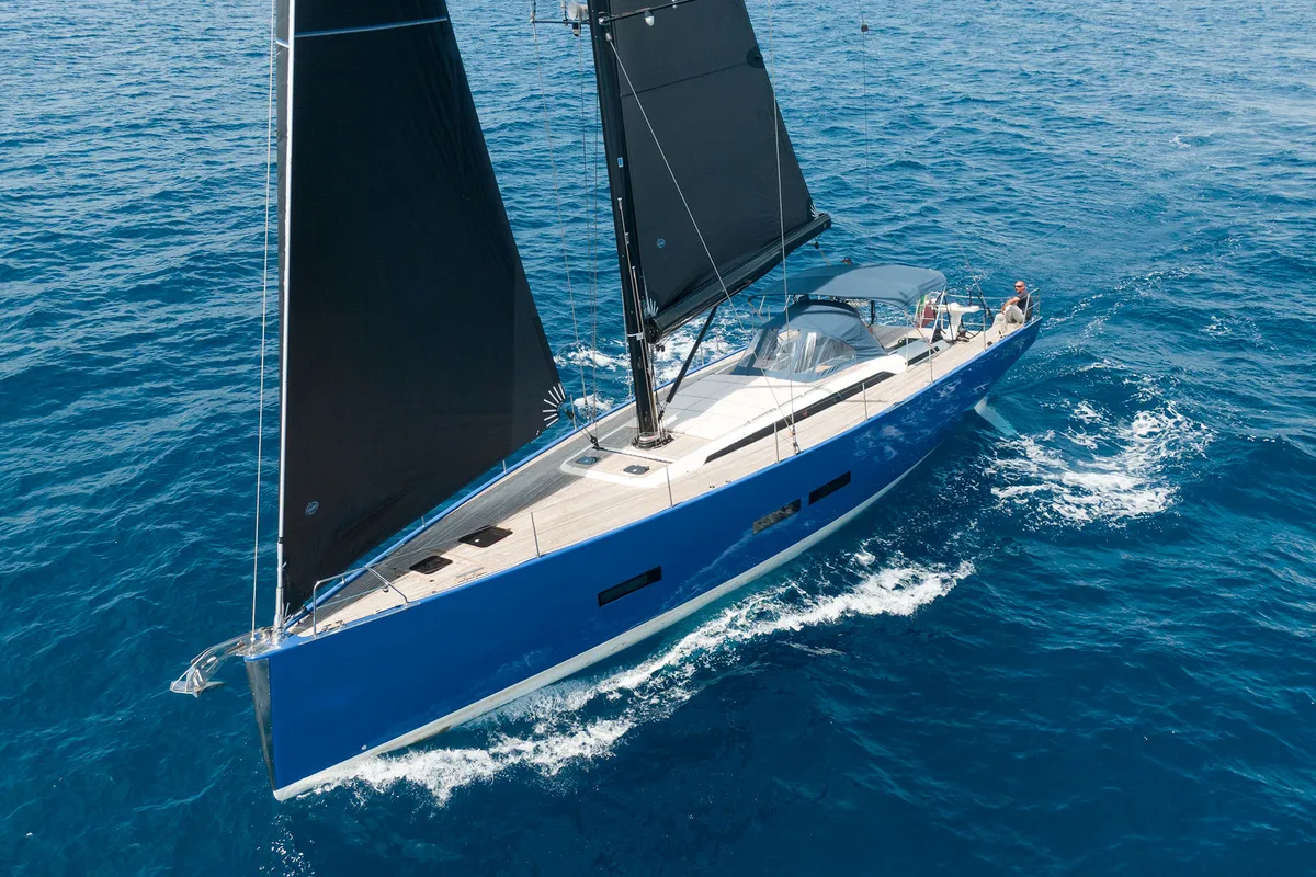 Exterior view of Avalon, a Solaris Yachts Solaris 55 sailboat at Olbia, Italy