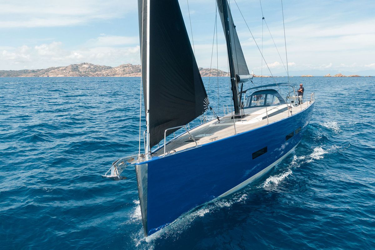 Exterior view of Avalon, a Solaris Yachts Solaris 55 sailboat at Olbia, Italy